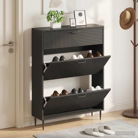 vidaXL Shoe Cabinet HAARLEM 78 x 24 x 103 cm Engineered Wood Black (1/5)