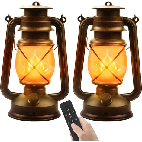 LED Vintage Laternen Batteriebetrieben, 2er Set LED Laternen für Draußen Gartenlaterne Hängend Laterne mit Fernbedienung USB Wiederaufladbare 4 Modi Realistische Flackerflamme Camping Deko für Garten (1/5)