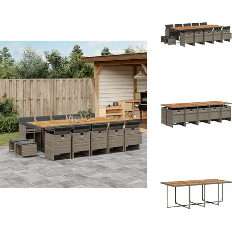 Ensemble à manger de jardin 15 pcs coussins gris résine tressée - Ensemble Salon De Jardin - Meuble De Jardin - Résine Tressée - Mobilier Extérieur - Table De Jardin (1/5)