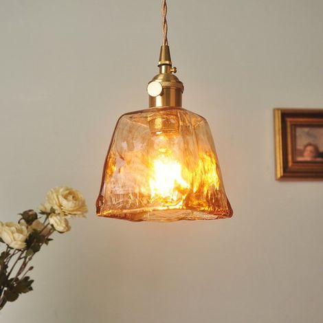 Lampadario a sospensione vintage a LED - Lampadario in vetro - Per camera da letto e soggiorno - Con lampadina LED a luce bianca calda