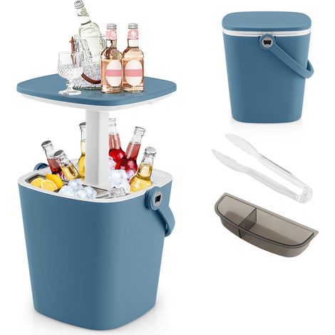COSTWAY Portable Cooler Side Table 15L Wine Cooler 3-in-1 Outdoor Cocktail Drink Table