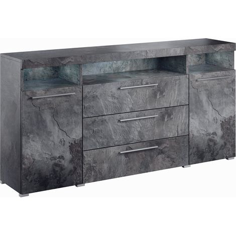 Cómoda Torvire 109, Hormigón oscuro, Con cajones y puertas, Número de cajones: 3, 92x182x39cm