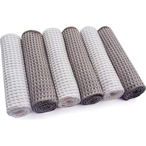 Lot de 6 Chiffon de Nettoyage en Microfibre Multifunction pour la Salle de Bain Maison Cuisine Bureau Voiture Moto, 3 Gris+3 Blanc,30 x30 cm (1/5)