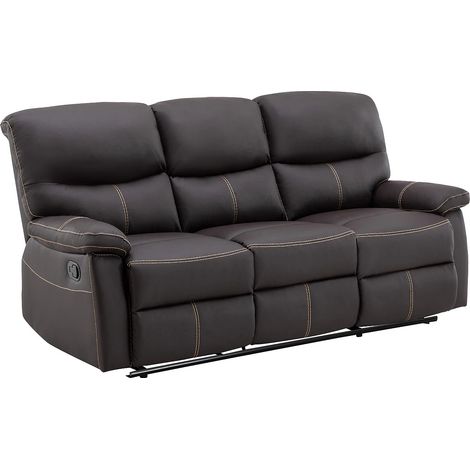 Vente-Unique – Canapé 3 places relax convertible simili marron – Mécanisme manuel – Inclinaison 135° – Confort équilibré – Dimensions 183x90x95 cm (1/5)