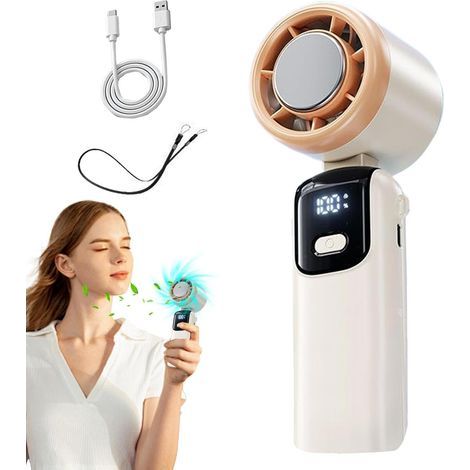 Ventilateur Portable 199 Vitesses, Mini Ventilateur de Bureau Rechargeable avec Écran LED pour Camping et Voyage(Beige) (1/5)