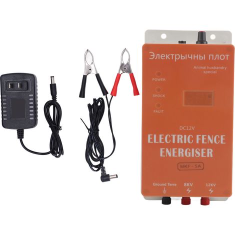 Chargeur de clôture électrique 5 km, sortie 8KV/12KV, solaire pour animaux, anti-intrusion faune sauvage, prise US 100-240V (1/5)
