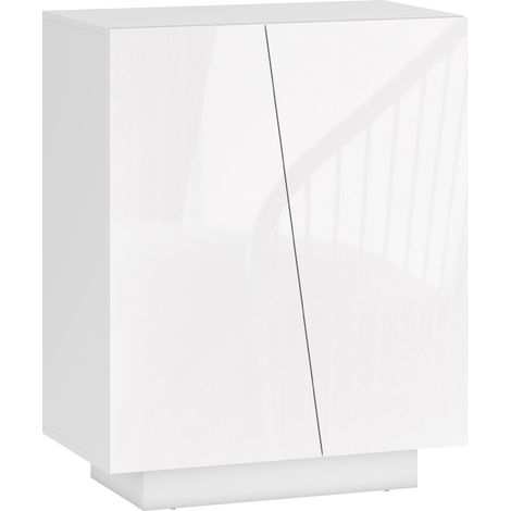 Buffet de rangement blanc brillant 70x40x88 cm avec armoire 2 portes et étagère ajustable (1/5)
