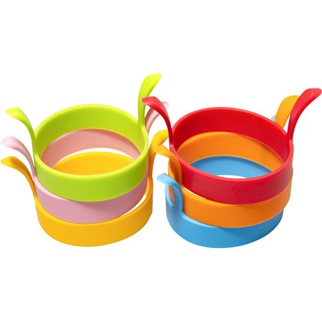Lot de 6 cercles de cuisson en silicone pour œufs et crêpes couleurs orange verte rouge jaune bleue et rose (1/5)