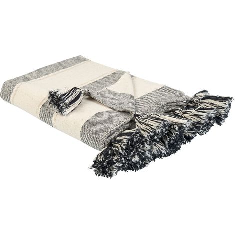 Couverture Rectangulaire 130 x 170 cm en Coton Beige et Gris Cayir (1/5)
