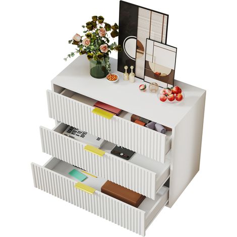 CHICFURN Cómoda 3 cajones 80x40x72 cm MDF blanco y dorado para salón (1/5)