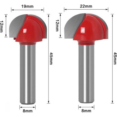 Fraise Bois Fond Rond - Tige 8 mm - Diamètres de Coupe 12 16 19 22 25,4 mm - Pour Travail du Bois et Meubles - Lot de 5 (1/4)