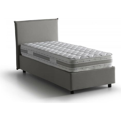 Talamo Italia Lit simple Chiaraluna, Lit conteneur avec revêtement en tissu, 100% Made in Italy, Ouverture frontale, avec matelas Cm 90x190 inclus, Gris, avec emballage renforcé