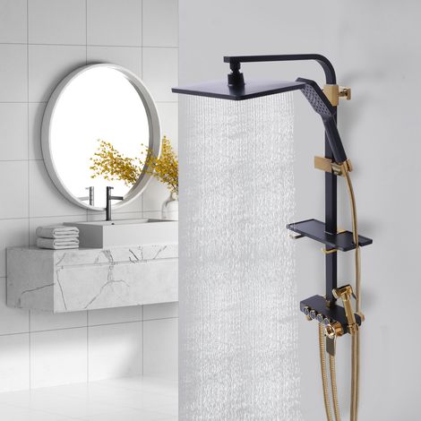 Kit de Robinet de Douche Complet avec Colonne de Douche et Piano Garniture de Douche Thermostatique Pour Salle de Bain avec Colonne Réglable, 4 Modes de Débit d’Eau (1/5)