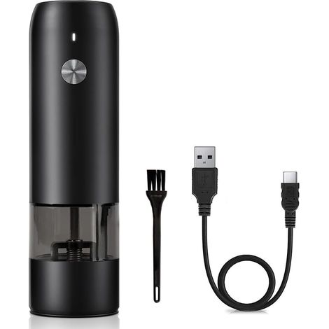 Moulin à poivre électrique, plastique, noir, USB, LED (1/5)