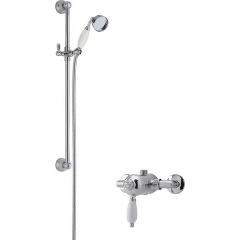 Traditional Exposed Manual Valve & Slide Rail Shower Set - Chrome/White - Balterley