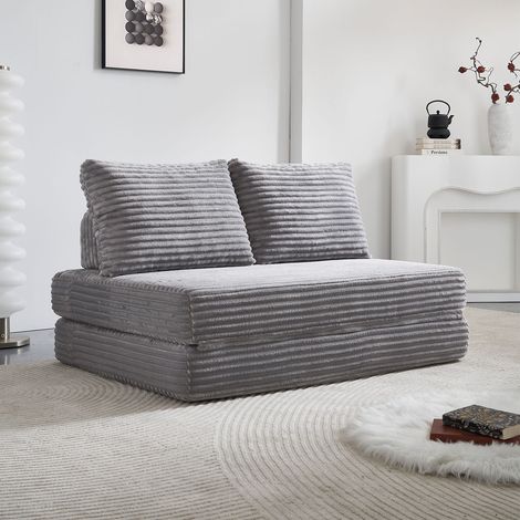 Este sofá cama sin esqueleto no requiere montaje y está hecho de tela de satén es ideal para la sala de estar, el estudio y el dormitorio. El color es gris claro. (1/5)