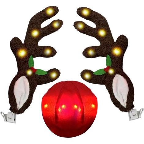 Bois de Voiture Bois de Renne LED avec Nez Rouge Décoration de Noël pour Voitures et camions – pour fenêtres, toits de véhicules et espaces extérieurs. (1/5)