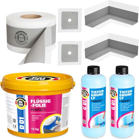 HALBAU Dichtset für Duschabdichtung Bad Abdichtung Dichtband Flüssigfolie 12kg H37 (1/5)