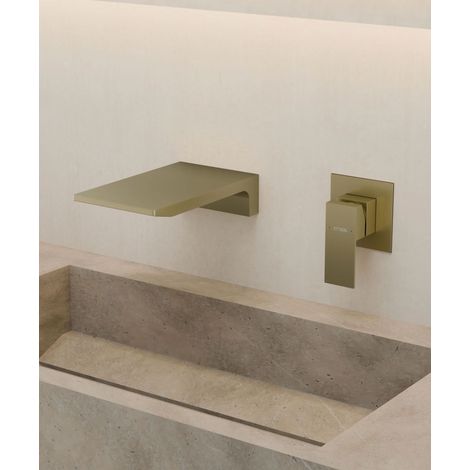 Mitigeur lavabo mural cascade Doré brossé - Thilia