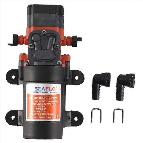 Pompe à membrane à pression d'eau 12 volts, débit 3,8 litres/minute, 1,0 gallon/minute, pression 40 livres/pouce carré. (1/5)