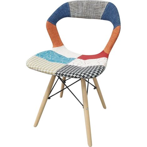 Silla blanda PARIGI patchwork patas madera de haya con estructura en metal (1/5)