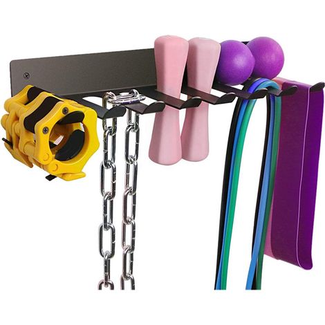 Support mural pour bandes de résistance, rangement fitness robuste pour accessoires d'entraînement, crochet pour barre de traction et poignées (1/5)