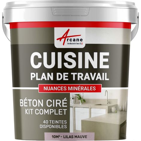 Béton ciré cuisine, plan de travail, crédence, évier sol et mur revêtement mural décoratif kit complet - 10 m² (en 2 couches) Lilas Mauve - ARCANE INDUSTRIES