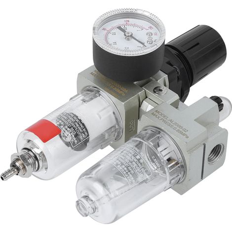 Séparateur air/huile/eau double unité, corps en alliage d'aluminium, coupelle en fer, couvercle de protection, manomètre (1/5)