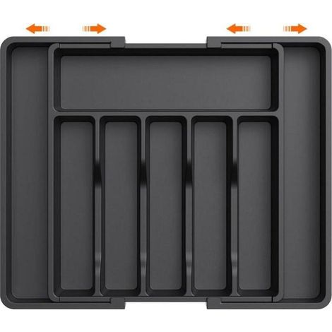 Organiseur de tiroir à 5 compartiments - Réglable - Plastique - Largeur 33–57 cm - 2 compartiments extensibles, Noir (1/5)