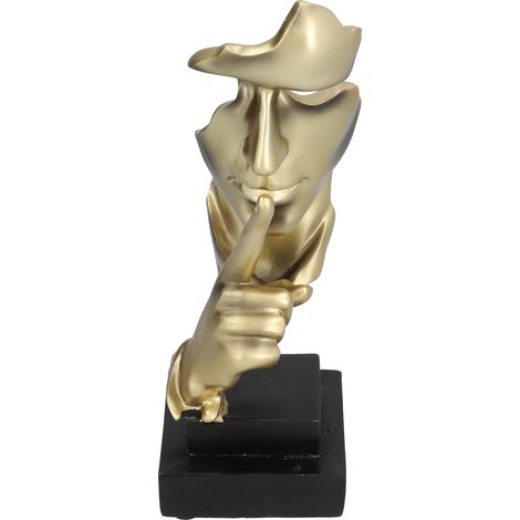 Le silence est une sculpture dorée. Figurine abstraite moderne et simple « Gardez le silence » pour la décoration de la maison ou du bureau. (1/5)