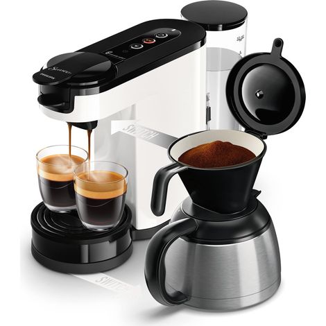Filtre pour interrupteur et filtre pour machine à café, technologie d'infusion 2 en 1, réservoir d'eau de 1 litre, 7 tasses en un seul passage, blanc (1/5)