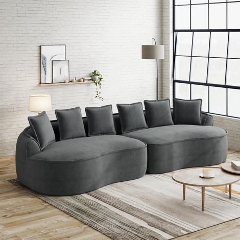 Canapé modulable quatre places, revêtement en chenille confortable, sans structure, dimensions extra-larges, assise profonde, coussins inclus, aucun montage requis, idéal pour le salon, gris (1/5)