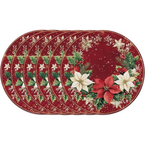 Sets de table de Noël, sets de table ronds, sets de table décoratifs bonhomme de neige, sets de table imprimés en vinyle non imperméable - 37 x 37 cm (lot de 4) - 27