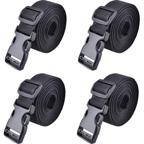 Sangle à Boucle Rapide  Sangle d'Arrimage Sangle à Cliquet Plastique Courroie de Serrage pour Fixation Bagage 25 mm, 188cm Noir 4Pcs