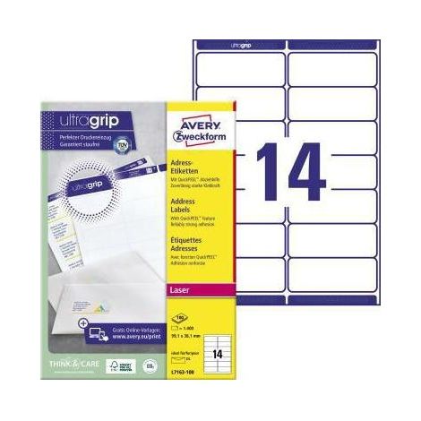 Adressetikett ultragrip 99,1 x 38,1 mm (B x H) Papier weiß 1.400 Etik./Pack. (1/4)