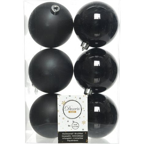 6 PALLINE DI NATALE 8 CM COLOR NERO OPACO/LUCIDO
