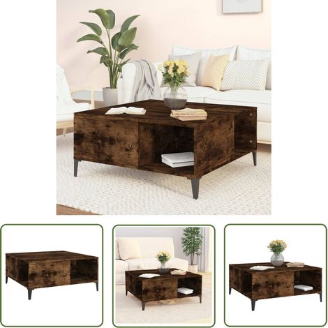 The Living Store Table basse chêne fumé 80x80x36,5 cm bois d'ingénierie - Table Basse - Meuble Salon - Table D'appoint - Table En Bois - Table Moderne (1/5)