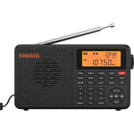 Radio portable, radios numériques avec Bluetooth, radio FM rechargeable USB-C, double réveil, minuterie de sommeil, 400 préréglages, compatible Micro-SD pour la musique, D-109 pour la maison (1/5)