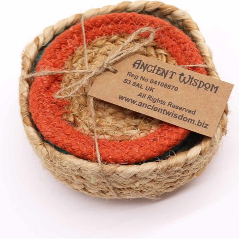 Dessous de Verre Naturel - Jute & Coton 10cm (lot de 6) Couleurs mélangées dans panier- Vendu par 1 (1/2)