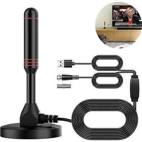 Antenne intérieure HDtv avec amplificateur – Gain 25 dBi – Longueur câble 1,5 m – Portée jusqu'à 120 miles