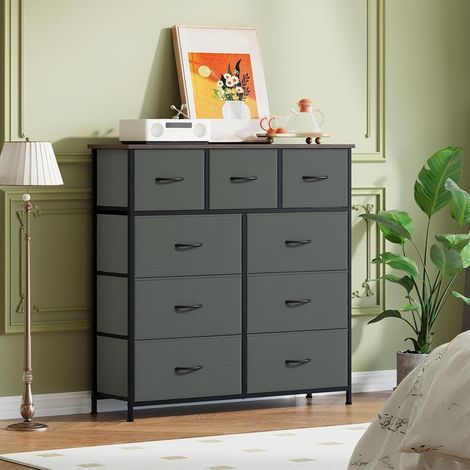 Stoffkommode mit 9 Schubladen, Aufbewahrungsschrank für Schlafzimmer & Wohnzimmer, 100x30x99 cm, Anthrazit (1/5)