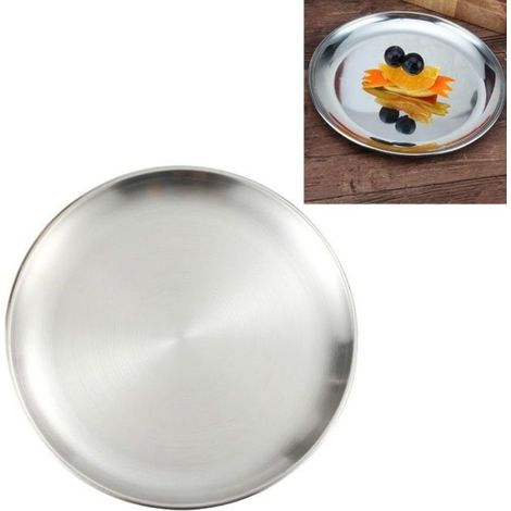 2 plateaux ronds en acier inoxydable, 17 cm, finition argent brossé, service gâteau, usage polyvalent maison et professionnel (1/5)