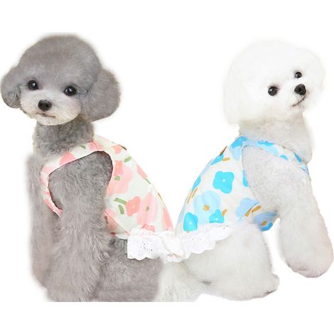 2 robes d'été pour chien, jupe pour animaux de compagnie, coton, bleu ciel et rose, tailles S à XL (1/5)