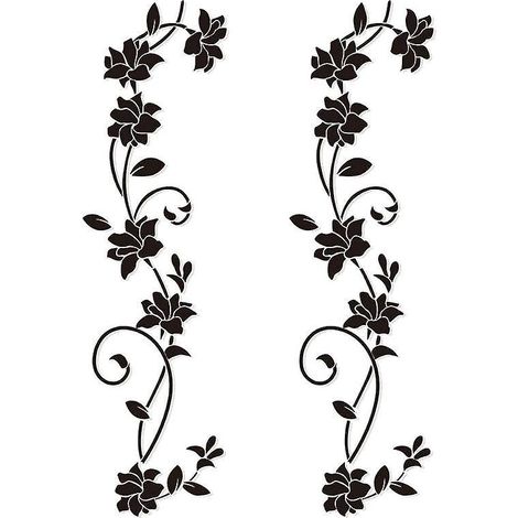 2 Sets Stickers Muraux 105  30cm Fleur De Vigne Noir Deisgn En Pvc Autocollant Mural Pour Enfants Chambre Salon Bureau Resto Boutique Decoration