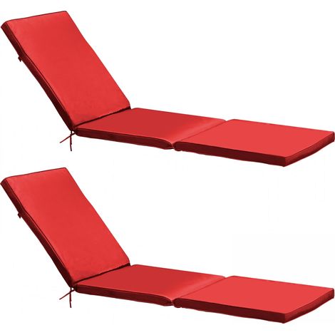 Lot de 2 coussins bain de soleil en polyester rouge 186 x 53 x 5 cm – Housse anti-UV – Rembourrage en mousse haute densité – Solys