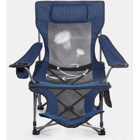 Chaise pliante d'extérieur, portable et flexible, en tissu Oxford bleu avec structure en fer, chaise de camping, chaise de pêche. (1/5)