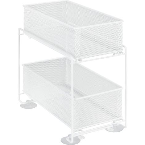 Étagère de cuisine Organisateur en métal blanc Tiroir coulissant pour rangement pratique Dimensions L x H x P 35 x 34 x 18 cm Idéal pour placard et plan de travail (1/5)