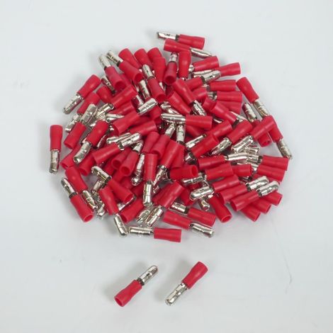 100 elektrische Rundstecker Ø4mm mit roter Isolierung 0.25-1.5mm²