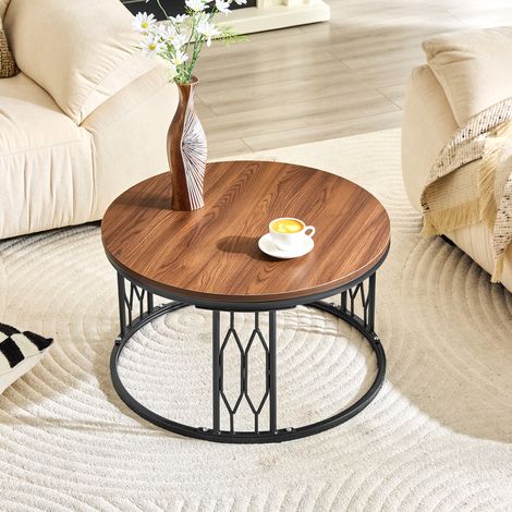 table basse ronde 70 cm MDF métal noyer HAVRYA (1/5)