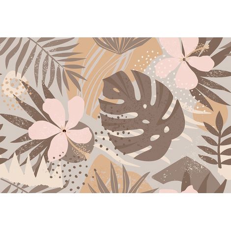 Papier peint panoramique jungle pour salon Tapisserie panoramique à motif feuillage Papiers peints panoramiques modernes rose et gris (1/2)